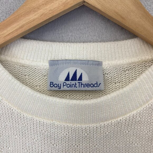 Vintage Bay Point Threads Womens Short Sleeve Sweater Small S White Embroidered - Picture 5 of 12